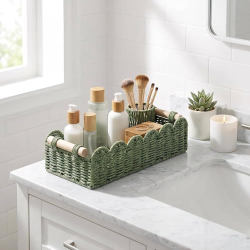 CubesLand Scalloped Toilet Paper Storage Basket W/Handle for Home Decor - color: Green, size: m - 14 X 6.3 X 3.9in
