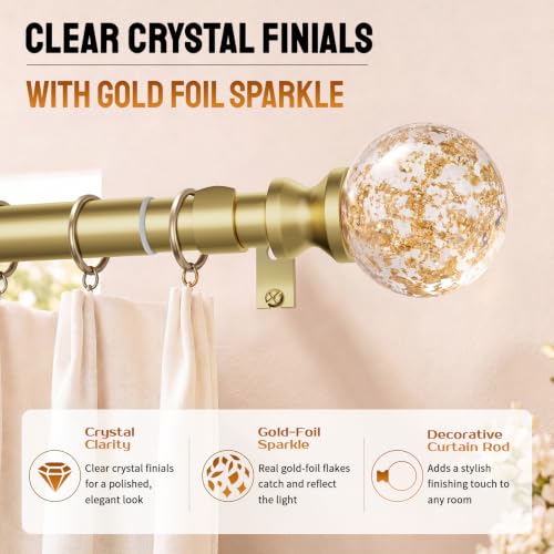 Gold Curtain Rods 36 to 88 Inch Decorative Window Treatment Rods - color: Gold, size: 36"-88"