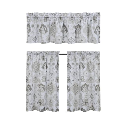 Regal Home Collections Kitchen Tiers & Window Valance Curtains Set - 54x36 Rod Pocket Cafe Tier & Curtain Valances for Windows - Light Filtering Fabric, Monaco White/Neutral - color: Aerin/Neutral