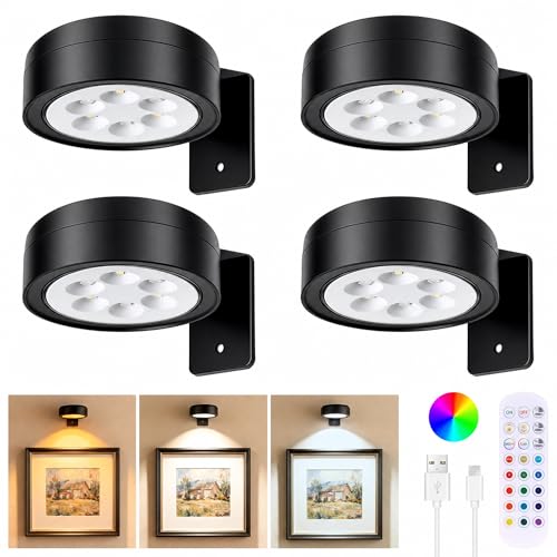 4-Pack Picture Lights for Wall, Rechargeable Wireless Poster Lights, Black - color: Black