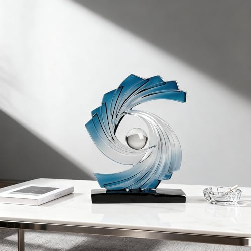 Abstract Art Statue,Modern Gold Minimalist Decoration,Geometric Abstract Sculpture,Decoraciones para Sala Bedroom Office Coffee Tabletop Centerpiece Decoration Resin Collectibles (Blue) - color: Blue