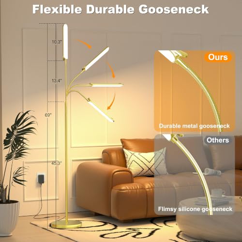 Dimmable LED Floor Lamp, Super Bright Reading Lamps Floor Standing lamp with Remote & Touch Control, Stepless Dimming & 2700K-6500K Color Temperature, for Living Room Bedroom Office, Brassed Gold - color: Brassed Gold