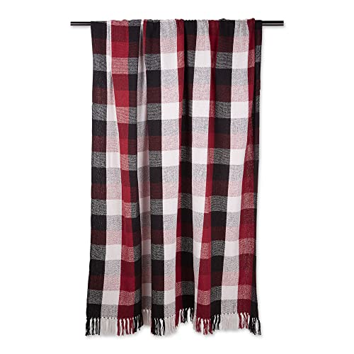 DII Buffalo Check Collection Rustic Farmhouse Throw Blanket with Tassels, 50x60, Tri Color, Cardinal Red - color: Tri Color, Cardinal Red, size: 50x60"