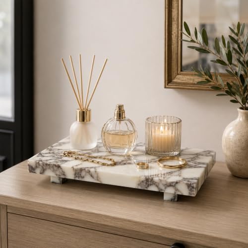 Marble Pedestal Tray for Perfume, Jewelry & Vanity Organizers - color: Calacatta Viola Marble-9.84 in