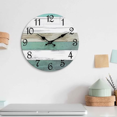 CHYLIN Wall Clock 8" Silent Non-Ticking Battery Operated Rustic - color: D-brown Teal White, size: 8 inch