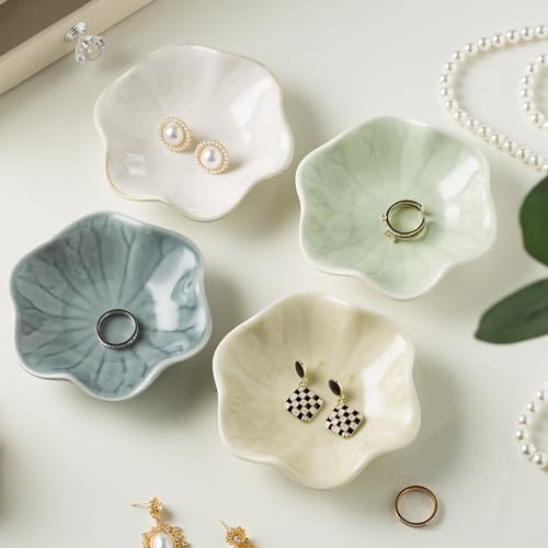 Ceramic Ring Dish, Jewelry Trinket Tray for Rings and Earrings - color: White Surface