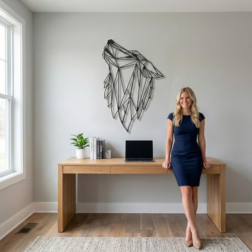 DEKADRON Metal Wall Art - Geometric Wolf - 3D Wall Silhouette Metal Wall Decor Home Office Decoration Bedroom Living Room Decor Sculpture (14" W x 24" H/36x61cm) - size: 24"L x 14"W
