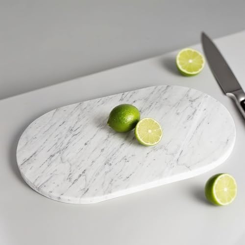 16.5-inch × 9.8-inch Double-Sided White Marble Oval Cutting Board