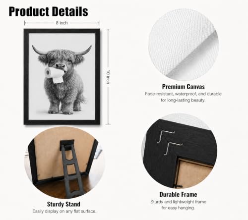 Framed Fun Animal Cattle Canvas Wall Art Poster Prints 8×10In1P Be Hung - color: bathroom-4, size: 8×10in