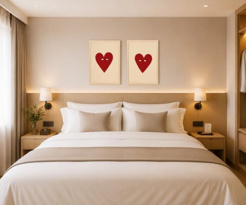 Minimalist Heart Wall Art Set of 2, Framed Red Love Canvas Prints - color: love, size: 16x24 Inch