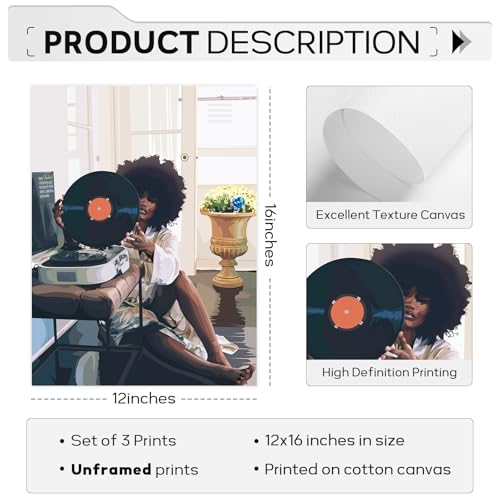 Black Woman Wall Art African American Women Canvas Wall Decor Black Girl Poster Fashion Female Wall Art Feminine Abstract Pictures Boho Prints for Bedroom Bathroom 12x16 Inch Unframed Set of 3 - color: Black Woman Print, size: 12"x16" Unframed