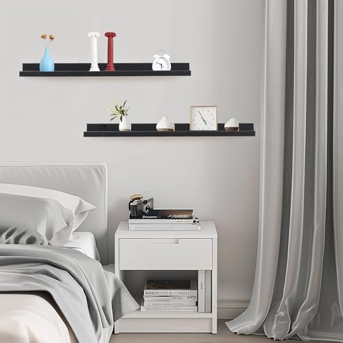 Muzilife 35.4" Large Floating Shelves Wood Wall Shelf with Lip, 2Pcs, Black - color: Black, size: 35.4"