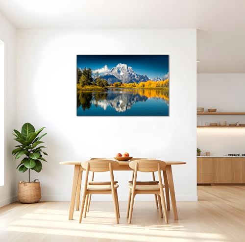 YIOZHAOFH Mountain Teton Canvas Wall Art Posters Nature Lake Landscape National Park Pictures Print Office Wall Decor Framed Artwork for Walls (16" L x 24" W) - color: YZ-NAPARK-02, size: 16"L x 24"W