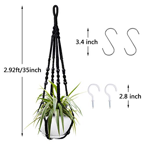Augshy Macrame Hanging Planter, 2 Pack Hanging Planters for Indoor Plants Indoor Outdoor Decor Handmade Hanging Plant Holder(35 Inch) - color: Black, size: 35 Inches