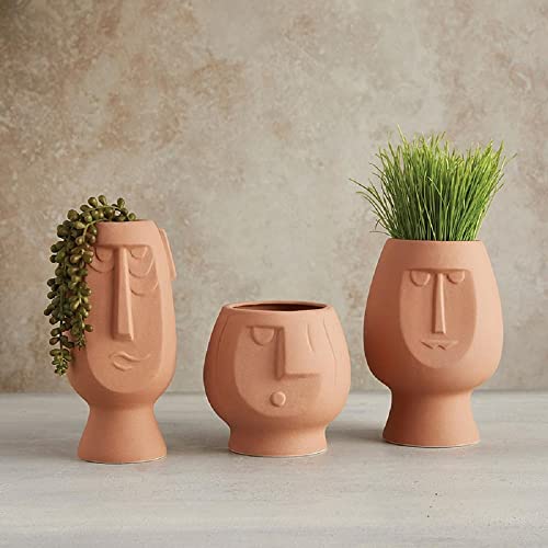 47th & Main Modern Ceramic Wide Face Head Home Décor Pot Planter, 5" Diameter, Terracotta