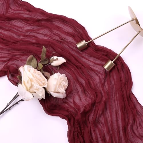 6 Pack Burgundy Cheesecloth Table Runner 35 x 120 Inch - color: Burgundy, size: 6 Pcs - 10 Ft