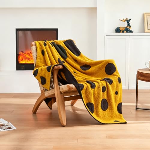 CozeCube Reversible Knit Throw Blanket, Yellow Black Polka Dot, 50"x60" - color: D-gold Yellow and Black, size: 50"x60"