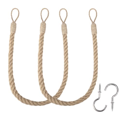 BEL AVENIR Jute Curtain Tiebacks Ropes Tie-Backs, Handmade Curtain Holdbacks Bohemian Style Woven TieBacks(Jute,2pack) - color: Jute, size: 2pack