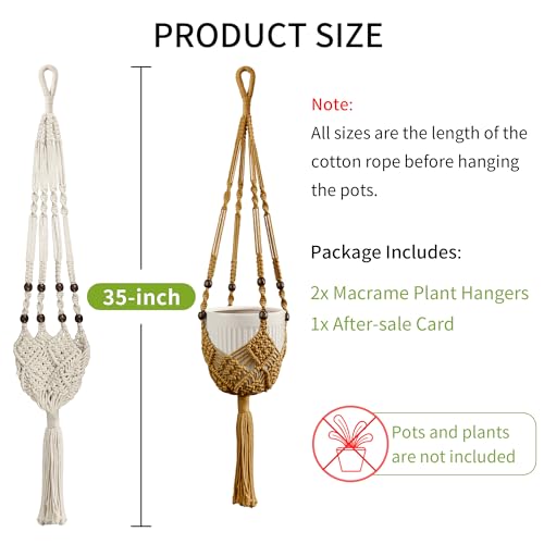 Macrame Plant Hanger - Fits 3-6 Inch Pots, Set of 2, Ivory - color: 35+35 Inch Brown