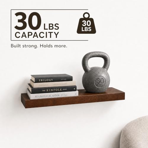 foxsky 16 Inch Walnut Floating Shelves for Wall, Solid Wood Bathroom Shelf - color: Walnut, size: 16 inch