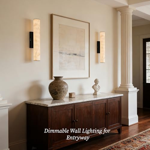 Alabaster Wall Sconce, 20" Matte Black Linear Wall Sconces, 3000K Dimmable Artisan-Cast Alabaster Sconce for Living Room, Modern Wall Lighting for Bathroom, Bedroom, Hallway, 1 Pack, Faux Alabaster - color: Black-20in-1pcs