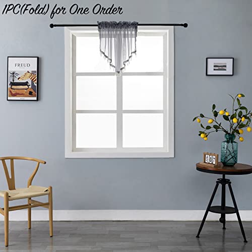 Beaded Sheer Valance Curtains for Living Room,Rod Pocket Farmhouse Window Valance, Bead Trim Tassel Voile Sheer Curtain Valance for Bedroom Bathroom Cafe 51x24 Inches (Grey) 1PC - color: Grey