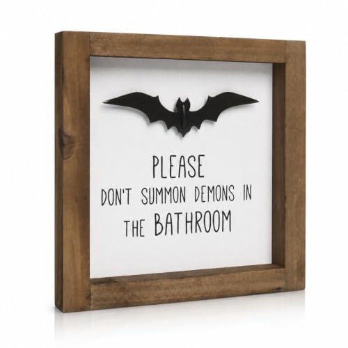 Halloween Bathroom Sign with 3D Bat, Funny Spooky Shelf Wall Decor - color: white-1