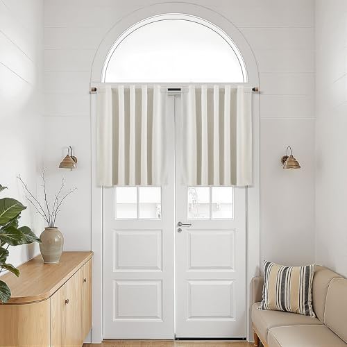 Nanspring 100% Blackout Linen Curtains Tier 24 Inch Long for Cafe Cream - color: Natural, size: 36"W x 24"L (Pack of 2)