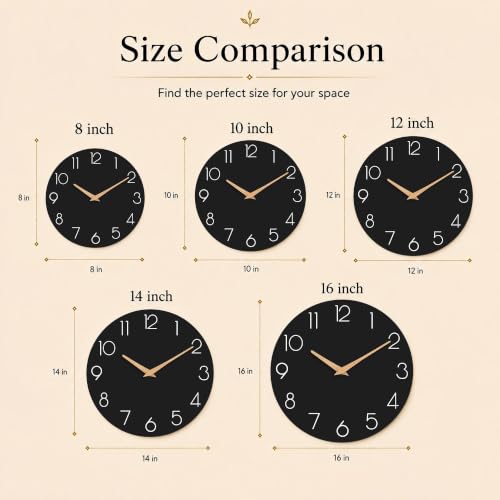 cicininc 16 Inch Battery Operated Wall Clock, Silent Analog, Black - color: C_black, size: 16"