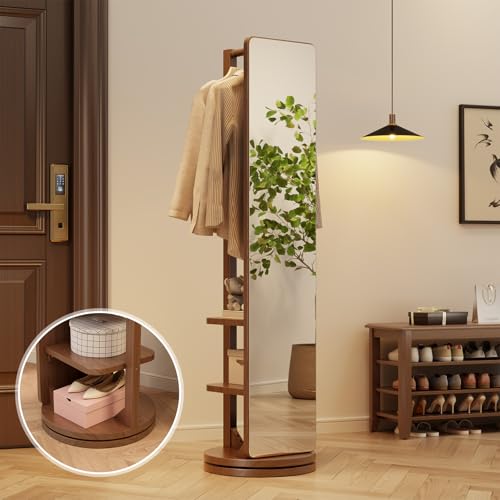 WoodsWhisper Full Length Mirror Coat Rack Solid Wood Floor Mirror 66"x12" Full Length Mirror with Stand Long Mirrors for Bedroom,Living Room (Deep Walnut, 66" Lx12 W) - color: Deep Walnut, size: 66"Lx12"W