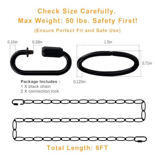 6 Feet Industrial Black Light Fixture Chain, 72 Inches Long, Metal