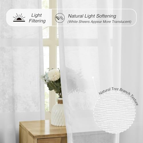 KangBang White Sheer Curtains 132 Inches Long Pinch Pleated 2 Panels - color: White, size: 42"W x 132"L (Pack of 2)