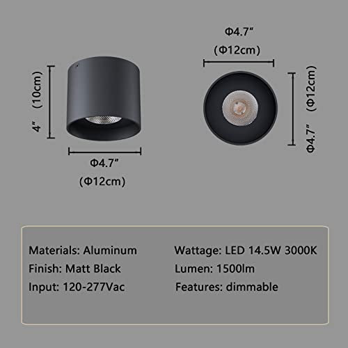 Ceiling Light Fixture, Flush Mount Ceiling Lights LED Dimmable Cylinder Ceiling Light Spot Light for Living Room Hallway Kitchen Dining Room Foyer 3000K 14.5W (Black) 2-Pack - color: Black 2pack