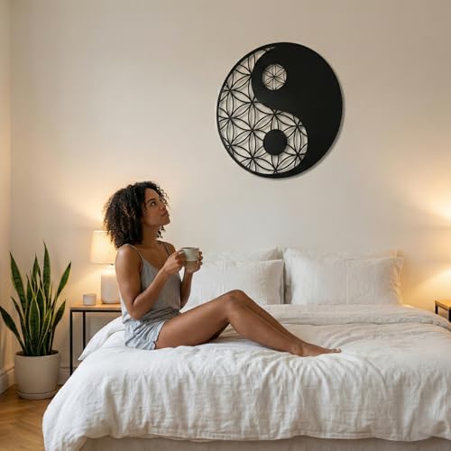 DEKADRON Metal Yin Yang Wall Art, Interior Decoration, Wall Hangings, Sacred Zen Decor, Geometric Metal Wall Decoration (24" W x 24" H / 60x60 cm) - size: 24"L x 24"W