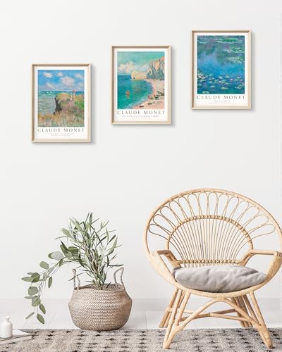 HesenDot Framed Wall Art, Claude Monet Impressionism Canvas Prints Set - color: Framed Monet Waterlily, size: 16"L x 12"W