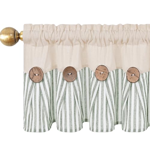 ASPMIZ Farmhouse Valances for Windows, Beige+Green, 60x14 Inches, 1 Panel - color: Beige&green, size: 60"W x 14"L (Pack of 1)
