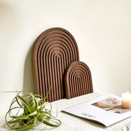 Set of 2 Wooden Arch Vintage Decor for Wall Shelf, Fireplace Mantel, Counter, Table - Mid Century Modern Boho Decorative Object Aesthetic Decorations for Living Room, Kitchen, Home Office - color: Dark Brown