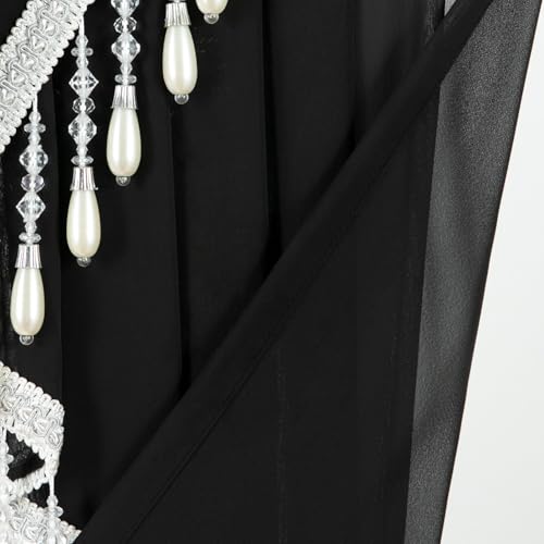 VOGOL Sheer Waterfall Valance with Beaded Tassels, 39 x 43, 1 Panel, Black - color: Black, size: 39"W x 43"L (Pack of 1)