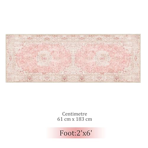 Washable Runner Rug 2'x6',Long Boho Pink Rug Runners for Hallways - color: Pink, size: 2'x6'
