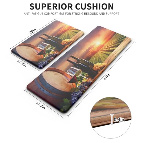 MAYHMYO Wine Country Kitchen Decor Mat Set, 2PC Kitchen Mats, Anti Fatigue - color: Grape Wine
