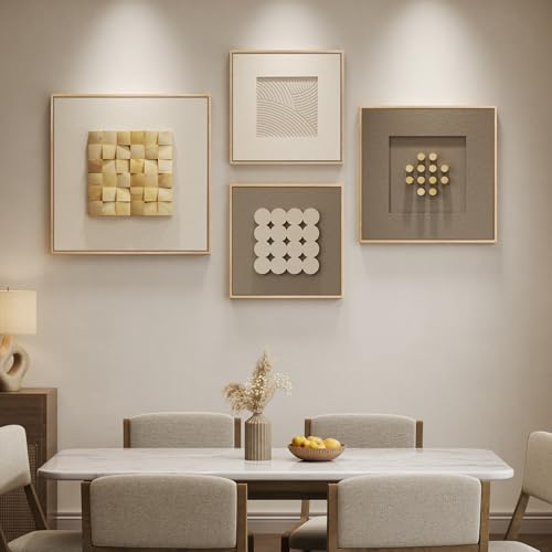 3D Textured Wood Wall Art for Living Room, Set of 4 Neutral Wall Decor - color: Brown and Beige