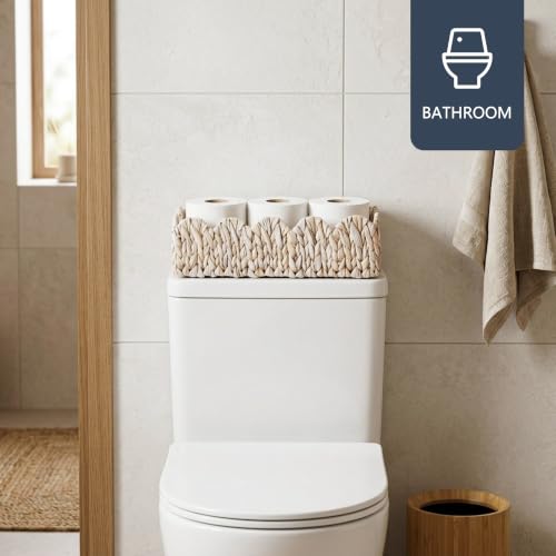 Coeusy Scalloped Toilet Paper Basket, Wicker Basket for Bathroom Organizer - color: White Rectangular