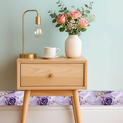 IVN Wallpaper Border Peel and Stick Wall Violet Gold Rose 4x196 Inch - color: Violet Gold Rose