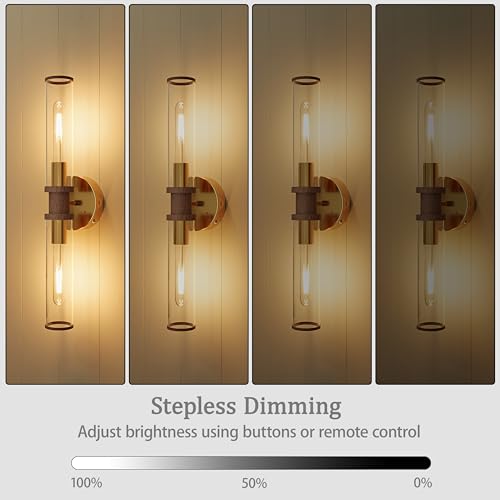 Rayogale Gold & Walnut Wireless Battery Operated Wall Sconces with Remote - color: Gold & Walnut(Clear Tubular Lampshade)