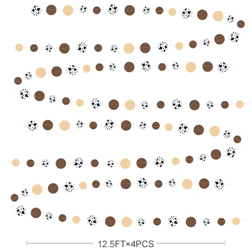 Western Cowboy Party Decorations Brown Khaki Circle Dot with Cow Printed Polka Dots Garland Streamer for Rodeo Themed Birthday Wedding Shower Engagement Bachelorette Party Decorations Supplies - color: Western Cowboy