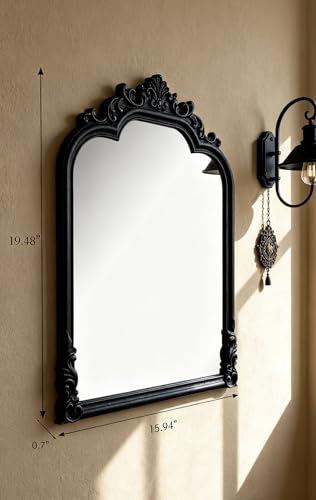 Black Arched Wall Mirror, Antique Baroque Wall Mirror Decoration, Fireplace/Entrance/Living Room/Bedroom/Kitchen/Farmhouse/Bathroom Home Decor。(Black) - color: Black