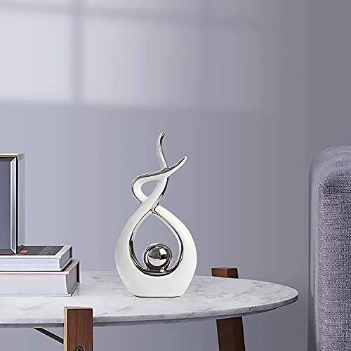 Norrclp Home Decor Modern Abstract Art Ceramic Statue Table Decorations for Dining Room Living Room Office Centerpiece - color: White and Silver, size: Large