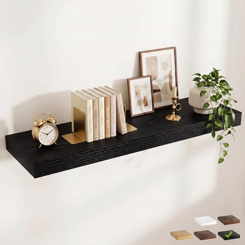 48 Inch Long Floating Shelves for Wall Set of 1, 12"D Wood Grain Shelves - color: Black, size: 48"Wx12"Dx2"H, 1P