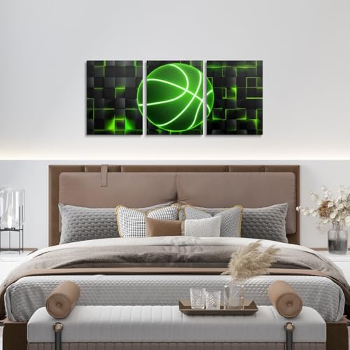 Feelyou Basketball Gaming Wall Art 12" x 16" x 3 - color: Green and Black