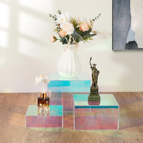 3-Pack Iridescent Acrylic Display Risers, Rainbow Nesting Cubes for Dessert - color: Iridescent